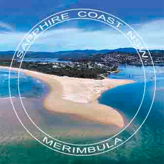 Coaster Set - Merimbula Lake  & Fishpen- Identical Set of Four - ROUND WITH TEXT