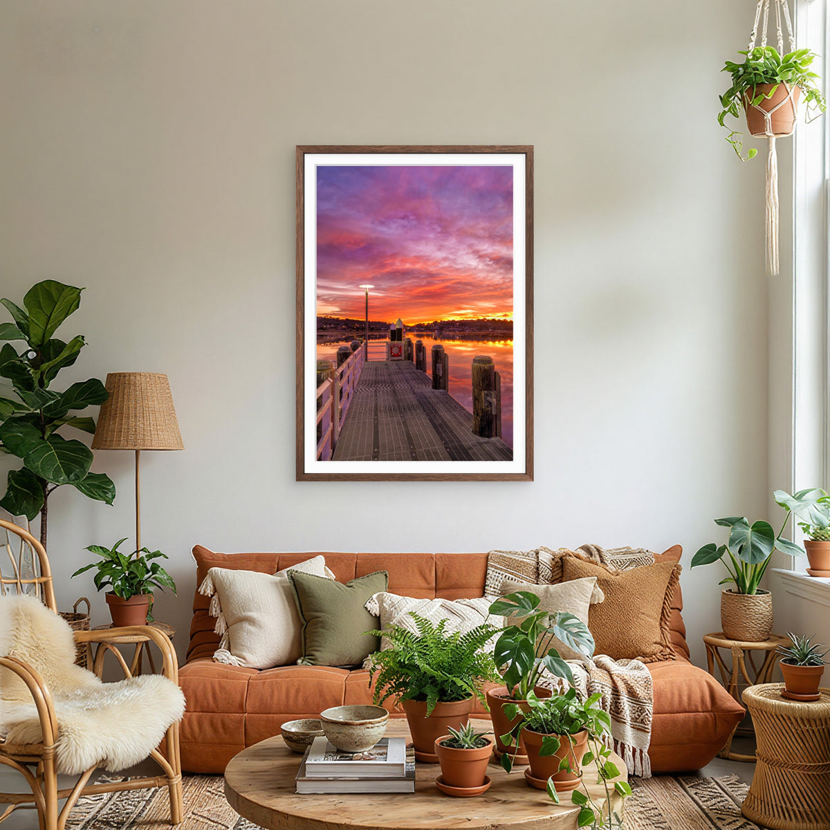 Sunrise Merimbula Lake wall art — winter sunrise from marina jetty, NSW
