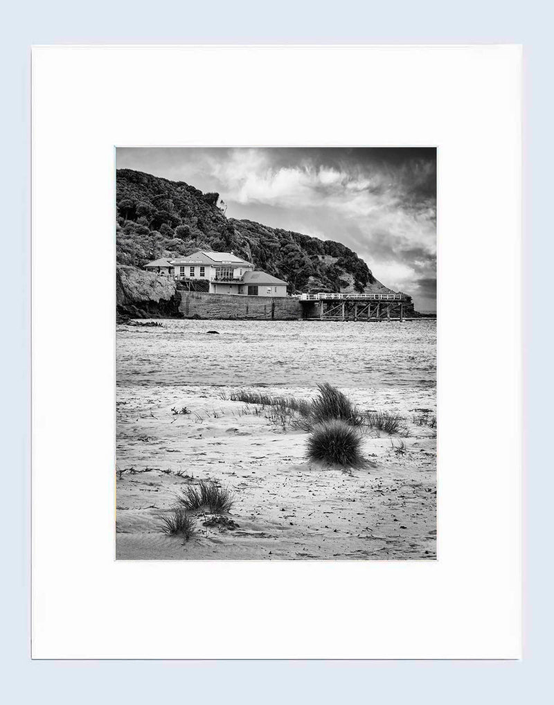 Mat Prints 16 x 20 inches - Merimbula Wharf from Main Beach (B&W)