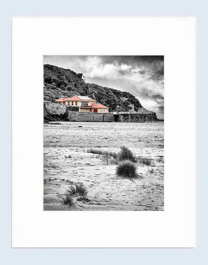 Mat Prints 16 x 20 inches - Merimbula Wharf from Main Beach (B&W WITH A SPLASH OF COLOUR)