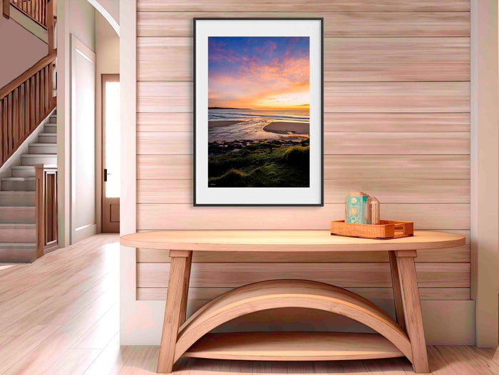 Short Point back lake open wall art — lake entrance at dawn, Merimbula NSW