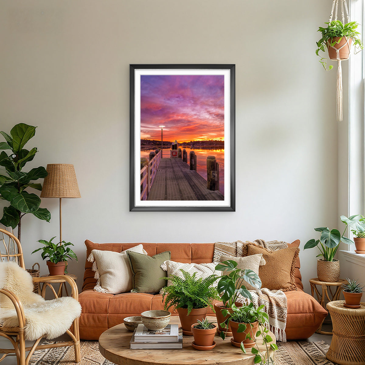 Sunrise Merimbula Lake in black frame