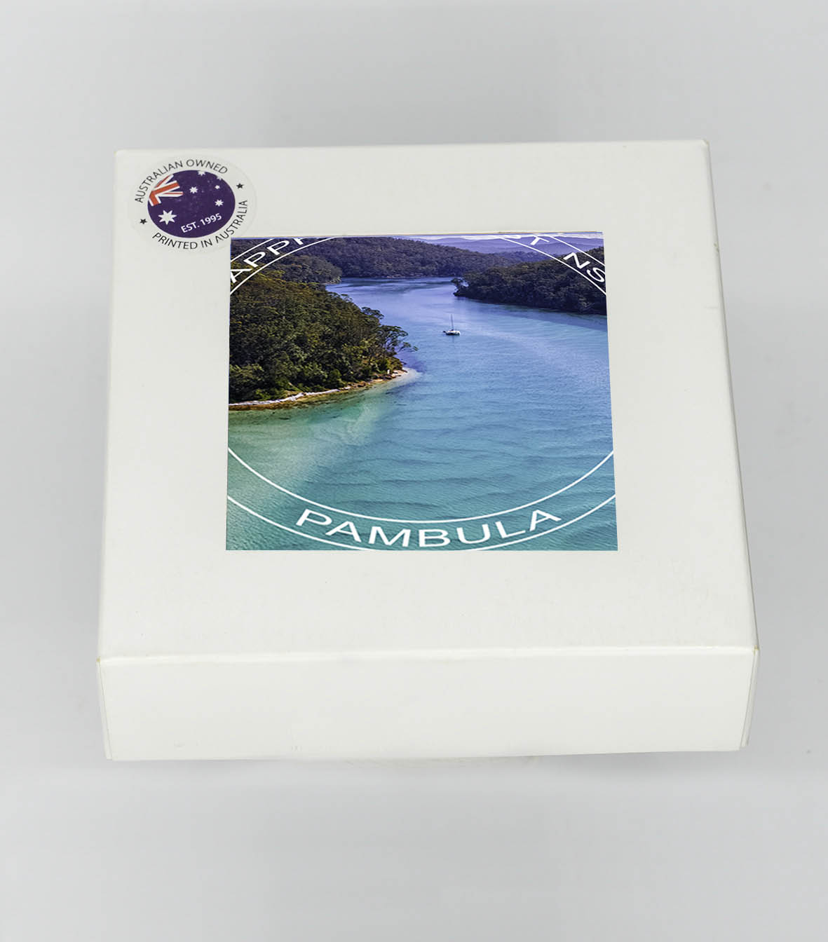 Coaster Set - Pambula River - Identical Set of Four - ROUND WITH TEXT