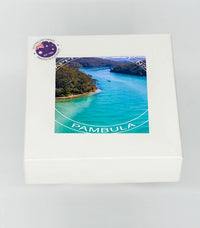 Coaster Set - Pambula River - Identical Set of Four - ROUND WITH TEXT