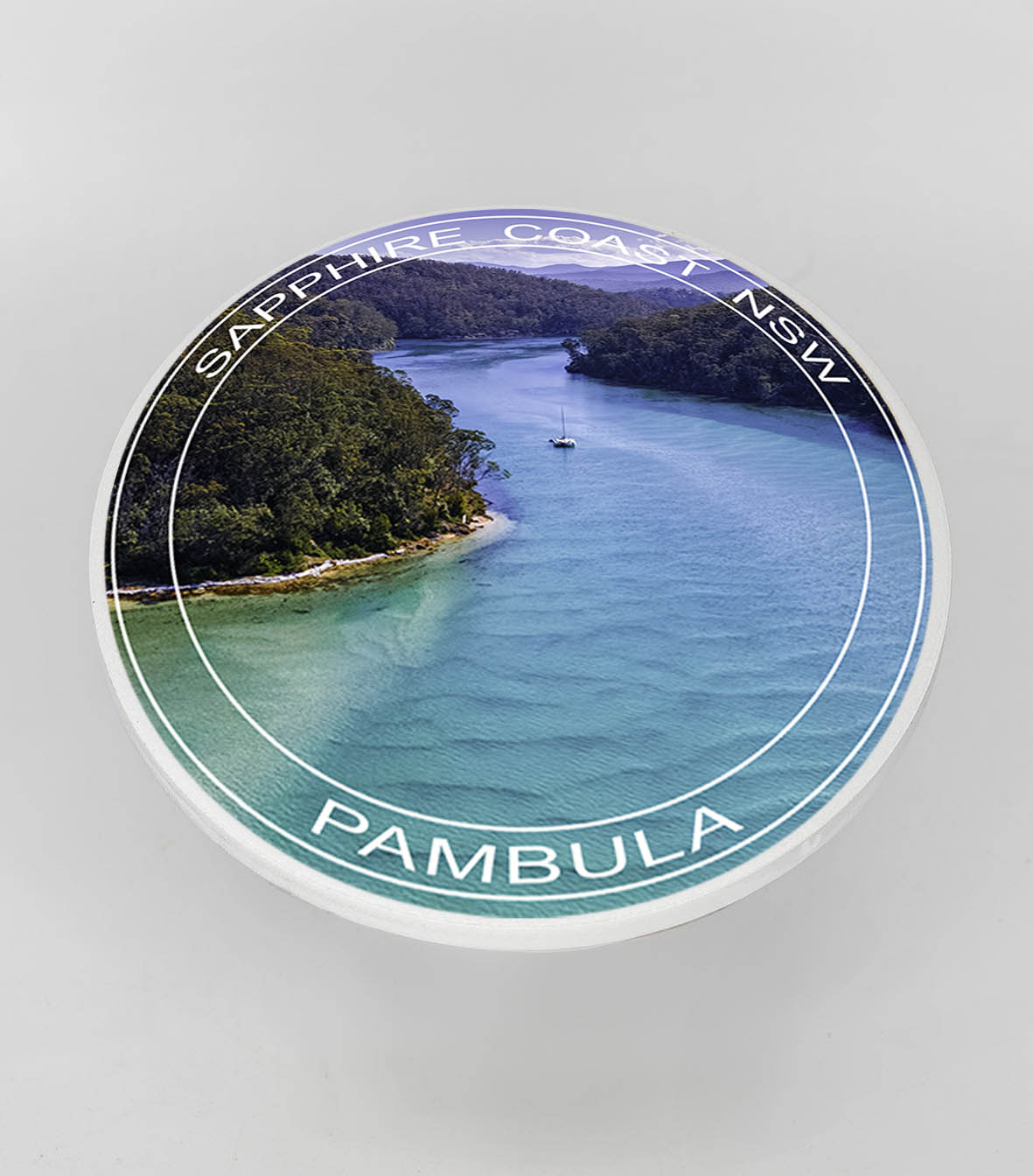 Coaster Set - Pambula River - Identical Set of Four - ROUND WITH TEXT